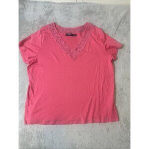 Lauren Ralph Lauren pink crochet v-neck tee shirt women’s plus 3X short sleeve